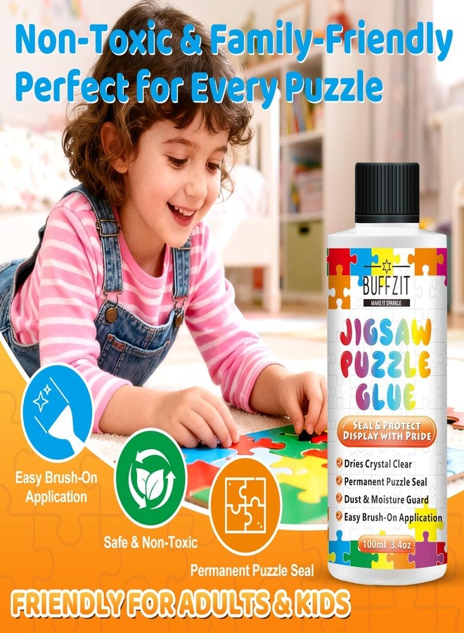 BUFFZIT Jigsaw Puzzle Glue Clear - Puzzle Sealer Kit for Adults & Kids, Non-Toxic, Quick-Dry, Water-Soluble, Transparent Puzzle Adhesive, Preserves Completed Paper, Wood, Photo & Diamond Puzzles, 100ml/3.4oz - Image 3